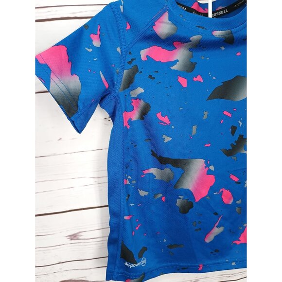 Russell Blue Camo Kids T-Shirt XS 4/5  Freshforce Odor Protection & Dripower 360 - Picture 8 of 8